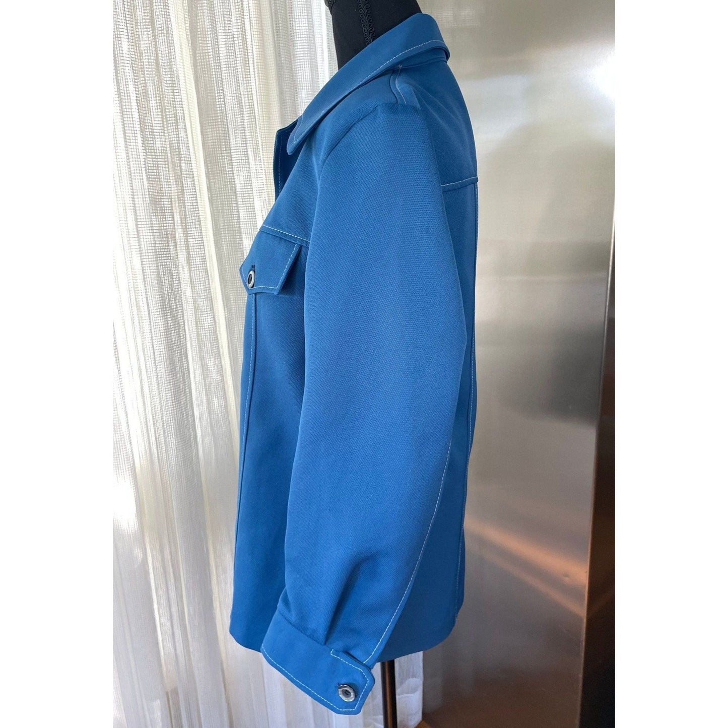 Vintage 80s blue blazer, denim blue polyester, Day's