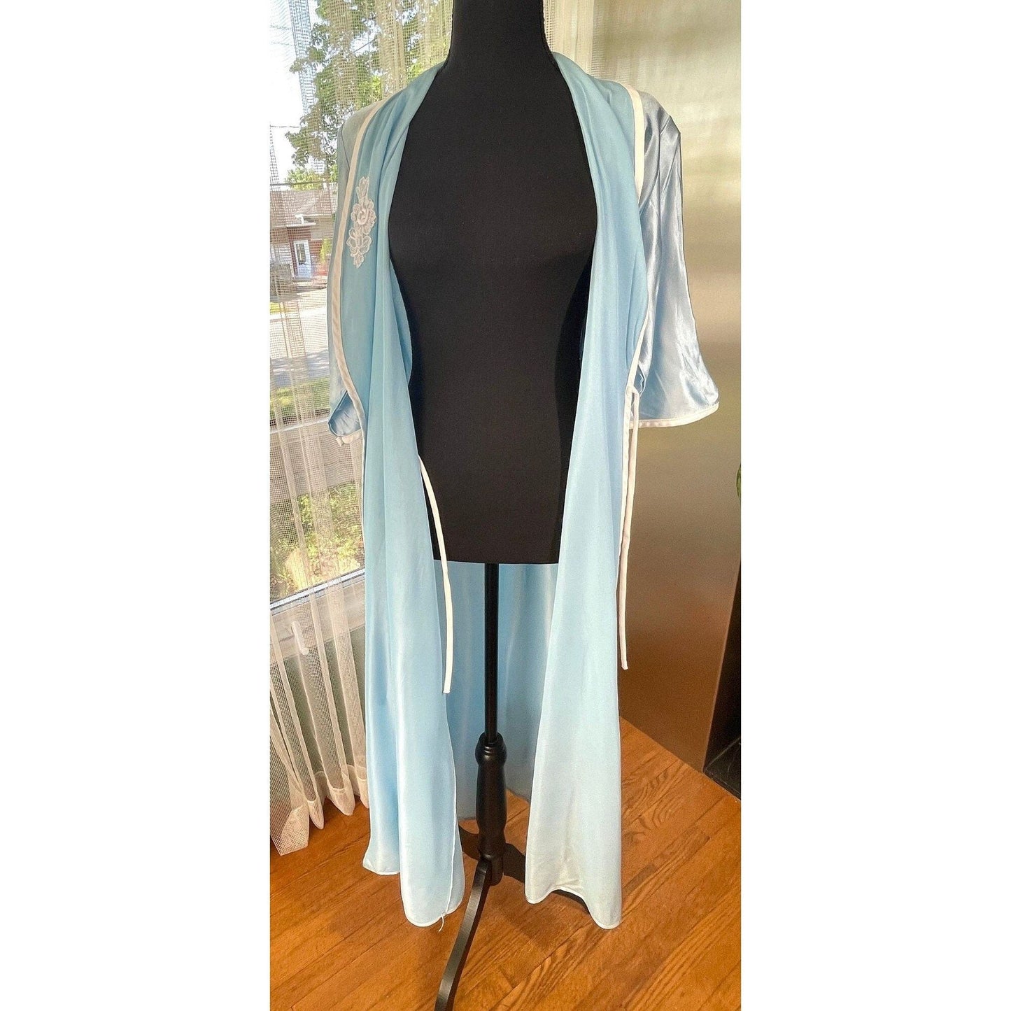 Vintage 80s house dress, baby blue robe