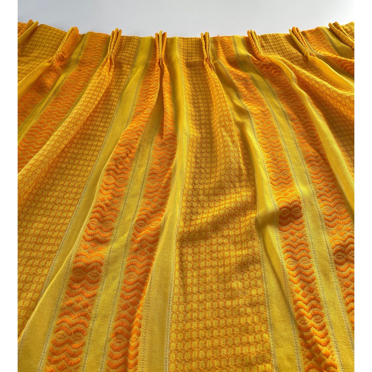 Vintage 70s pleated curtain, orange stripes panel