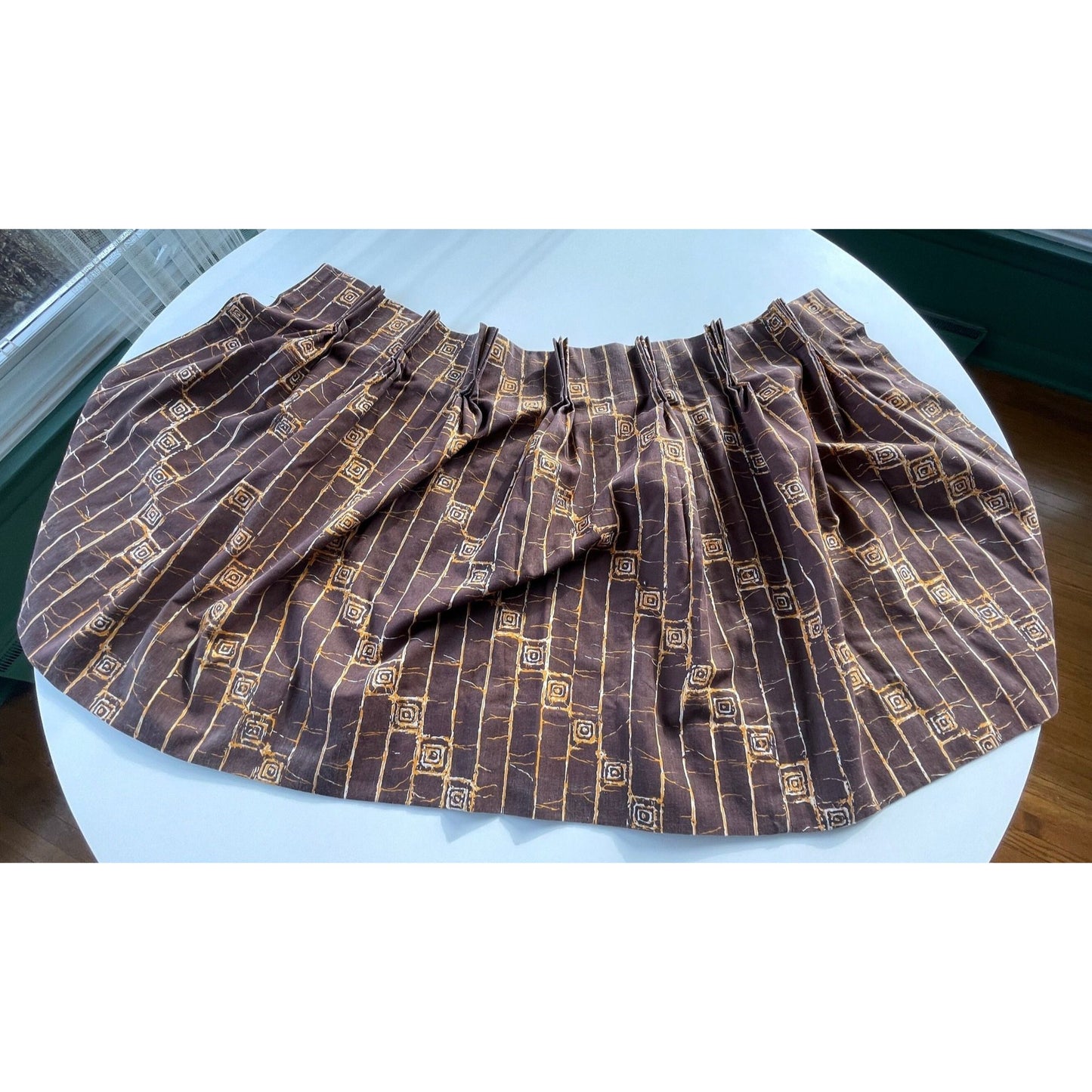 Vintage 70s pleated curtains, brown and orange, single panel or valance