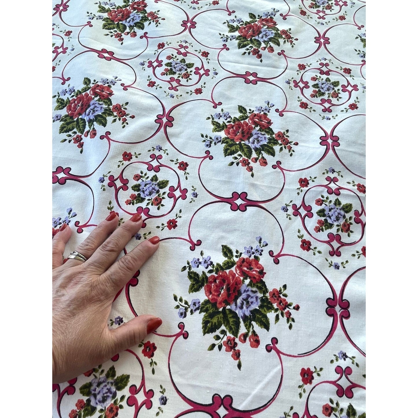 Vintage 60s black out curtains, red white floral