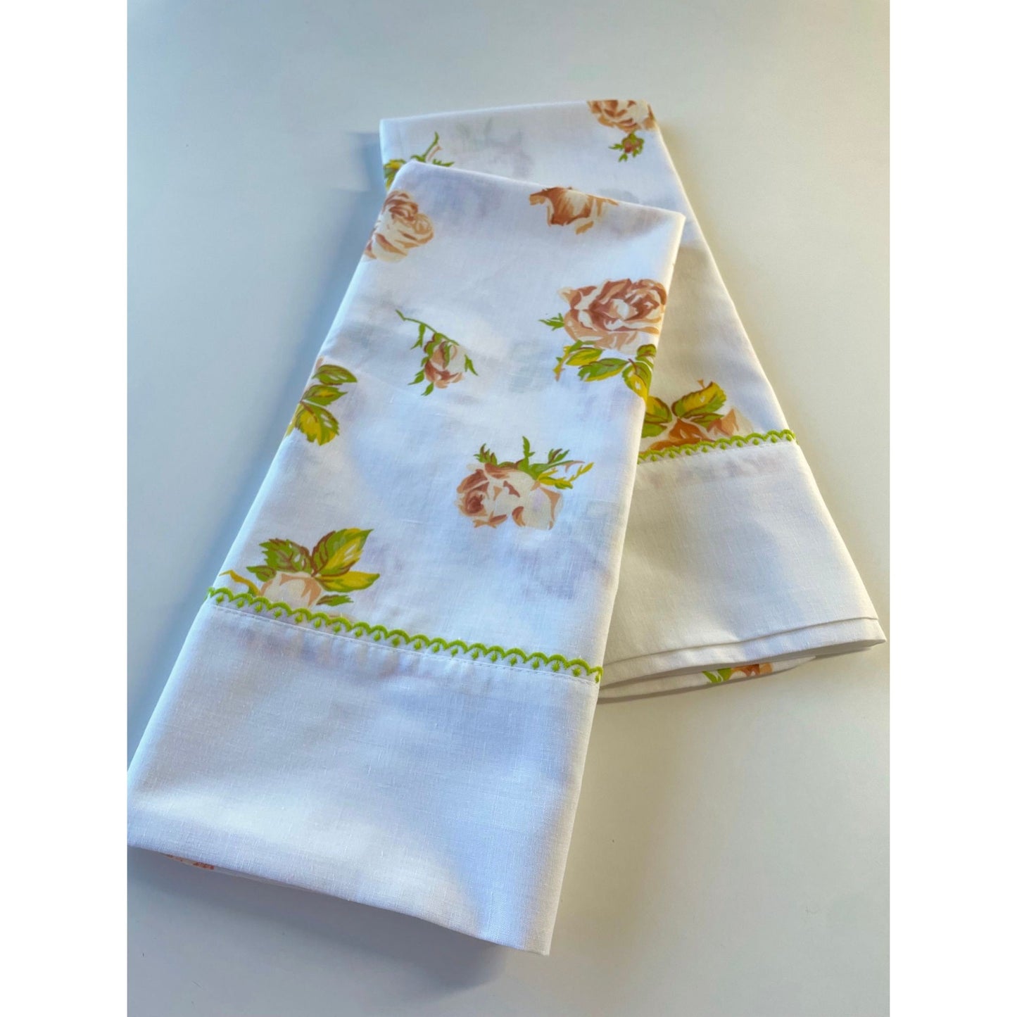 Vintage 70s pillowcases set, yellow orange floral, TruPrest