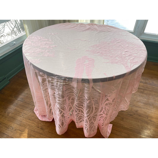 Vintage 80s shower curtain, pink lover silhouette