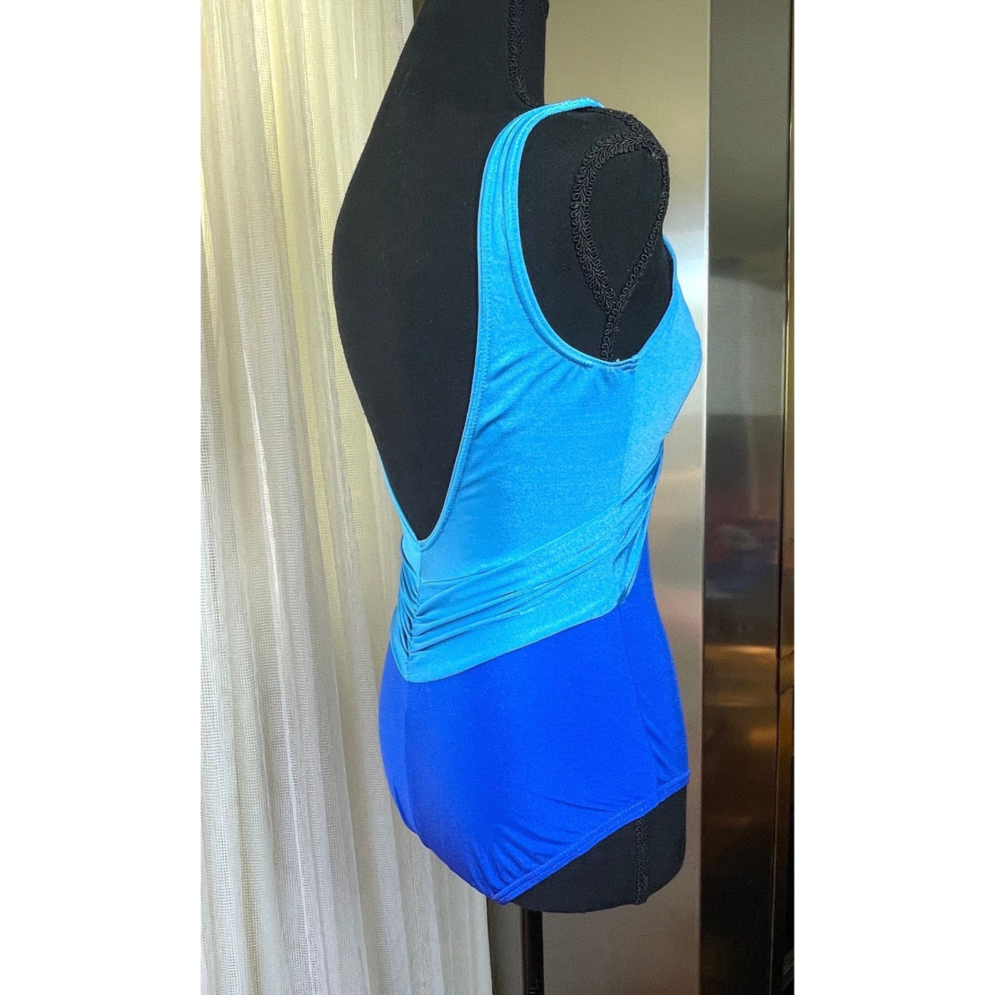 Vintage 70s bathing suit, one piece blue swimsuit, Sea Queen