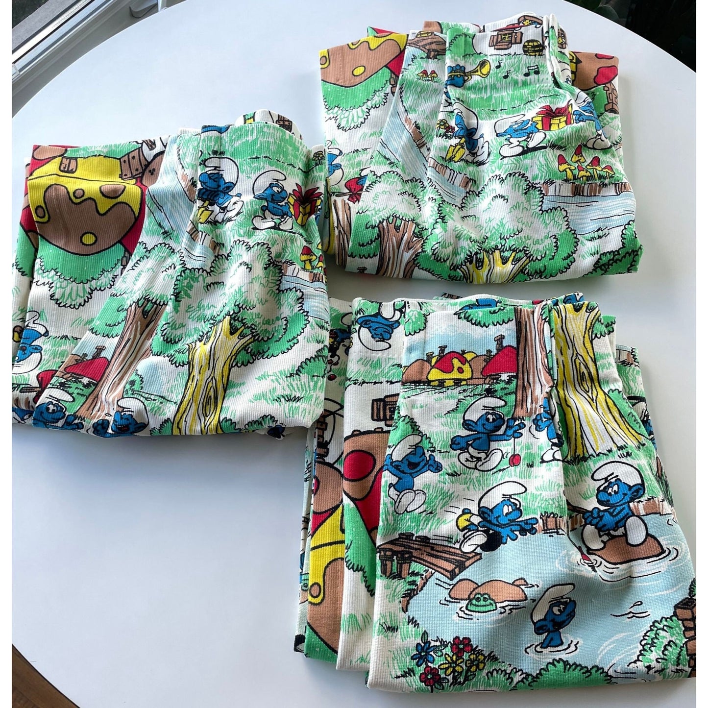 Vintage 70s pleated curtain, Smurf characters, thick panel
