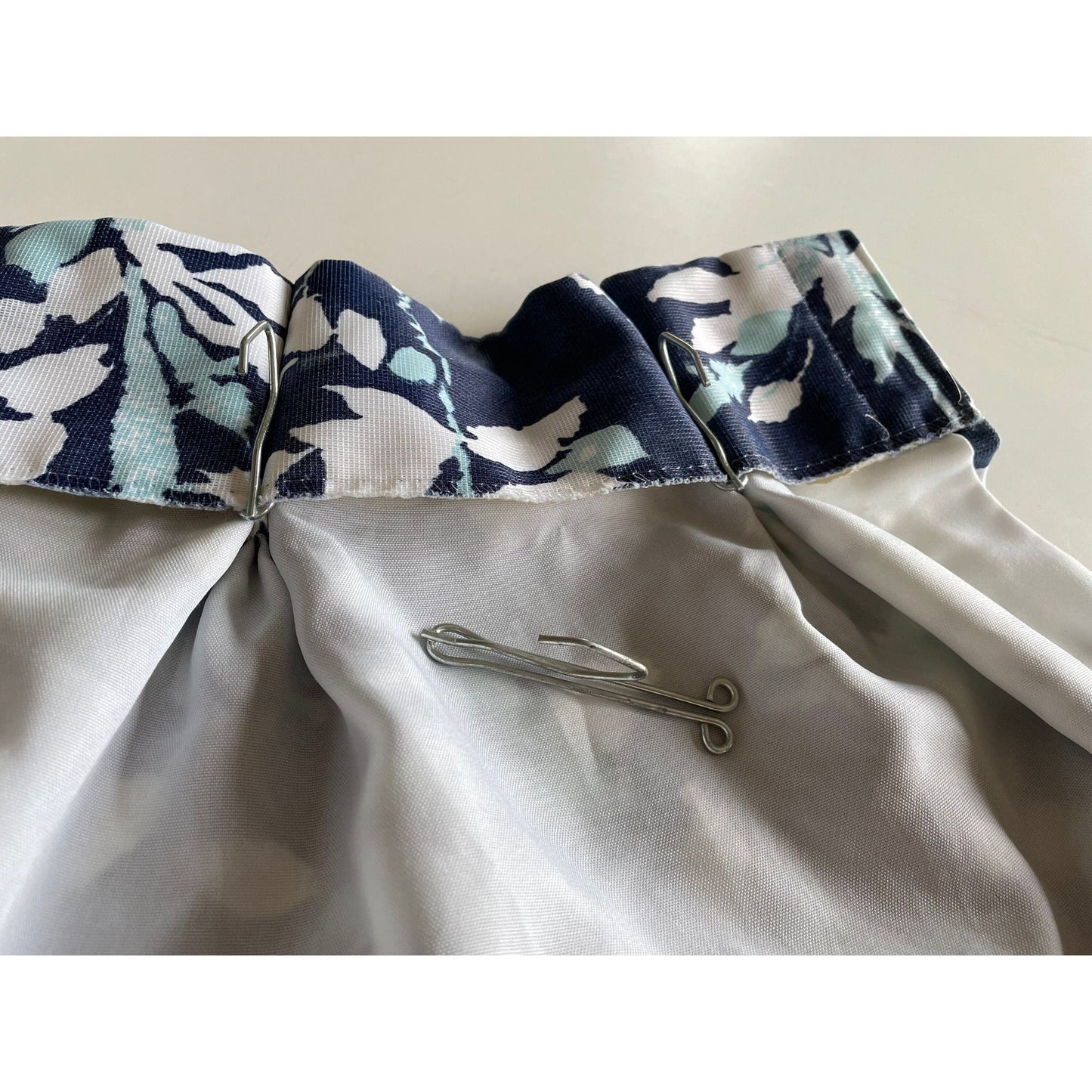 Vintage 60s pleated curtain, large blue flowers
