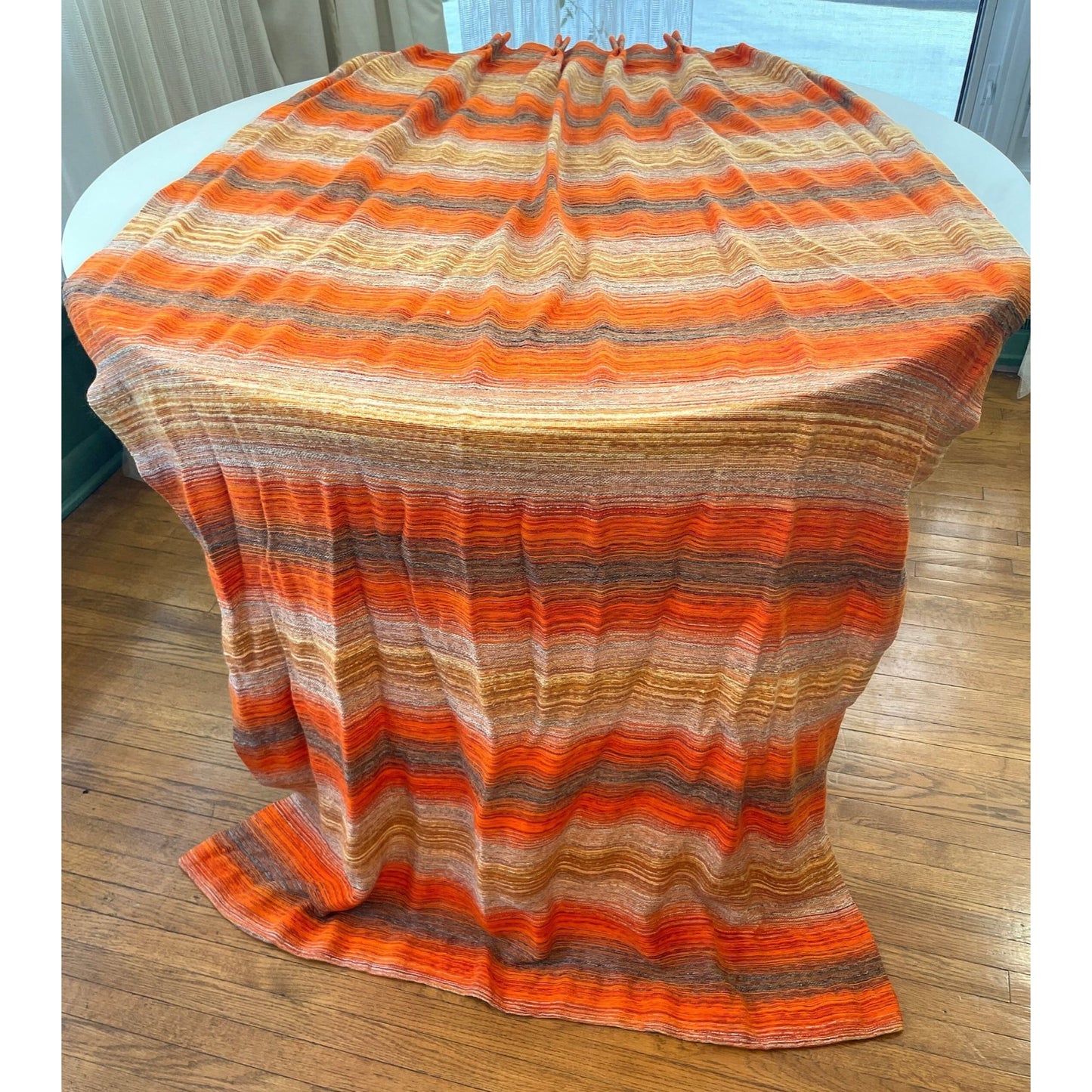 Vintage 70s pleated orange mesh curtain