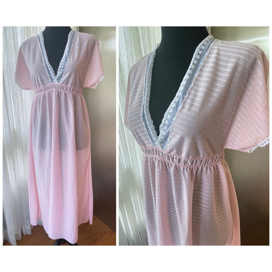 Vintage 80s night dress, pink short batwing sleeves