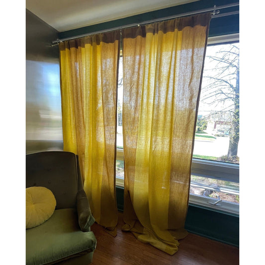 Vintage 70s thick woven curtains, yellow ombre pattern