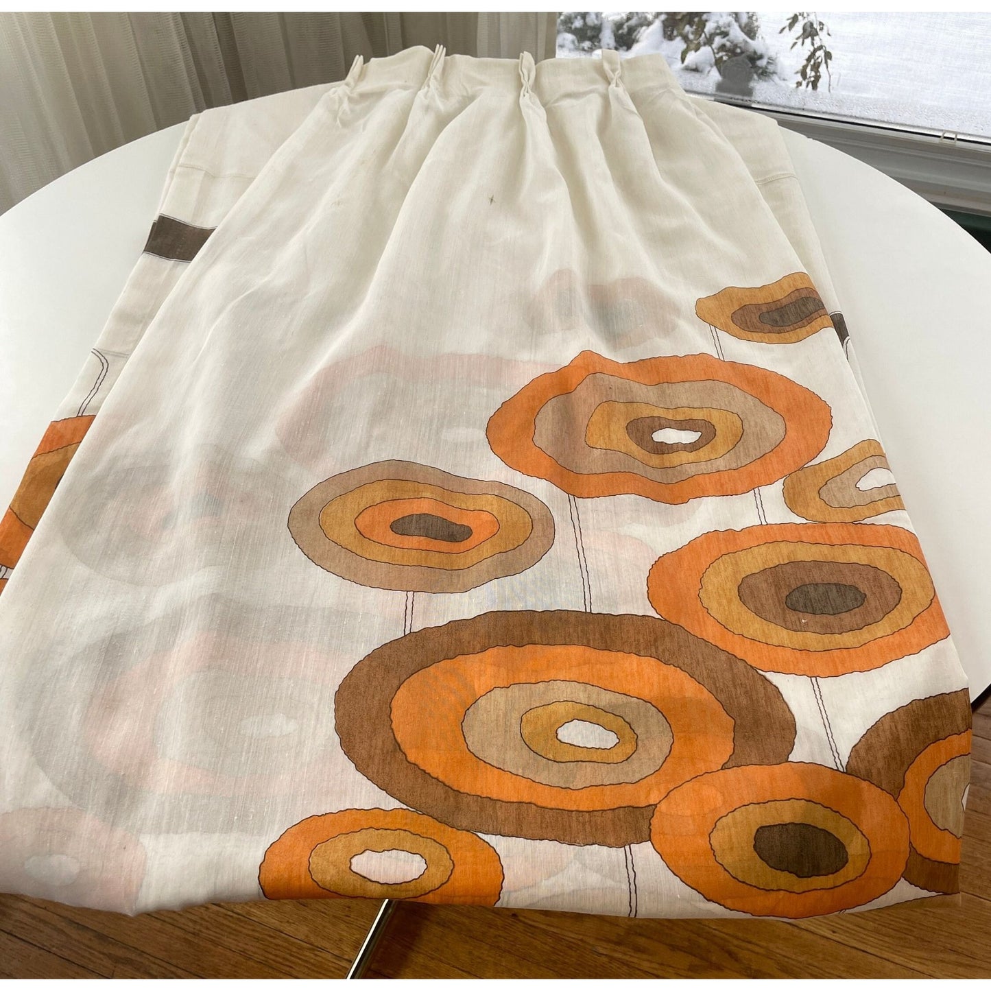 Vintage 60s pleated geographic orange curtain