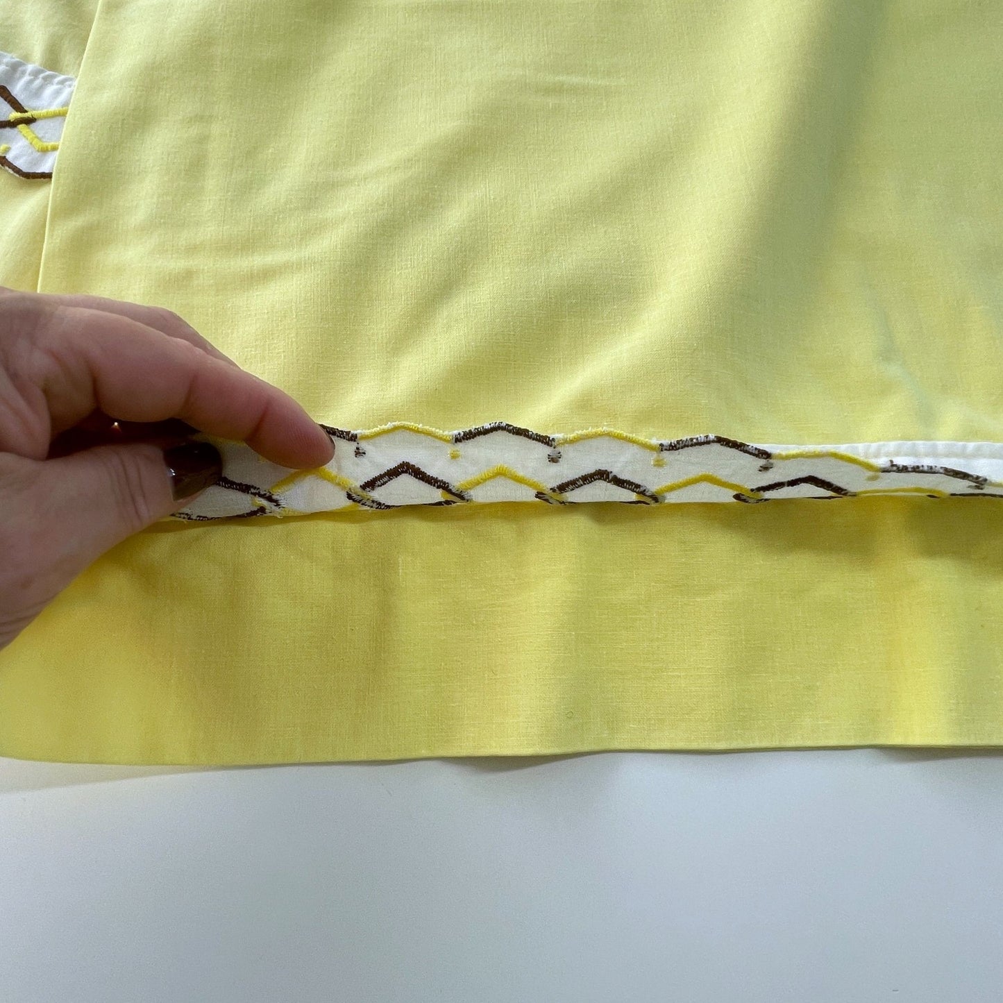 Vintage 70s pillowcases set, solid yellow with embroidered trim, TruPrest