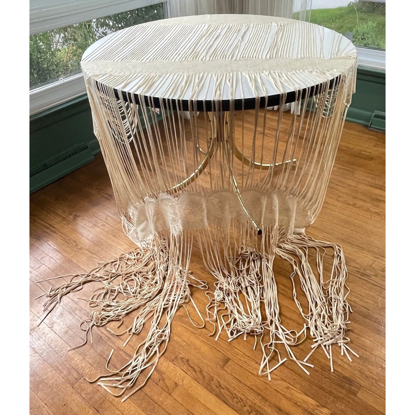 Vintage 90s curtain, fringed ecru panel