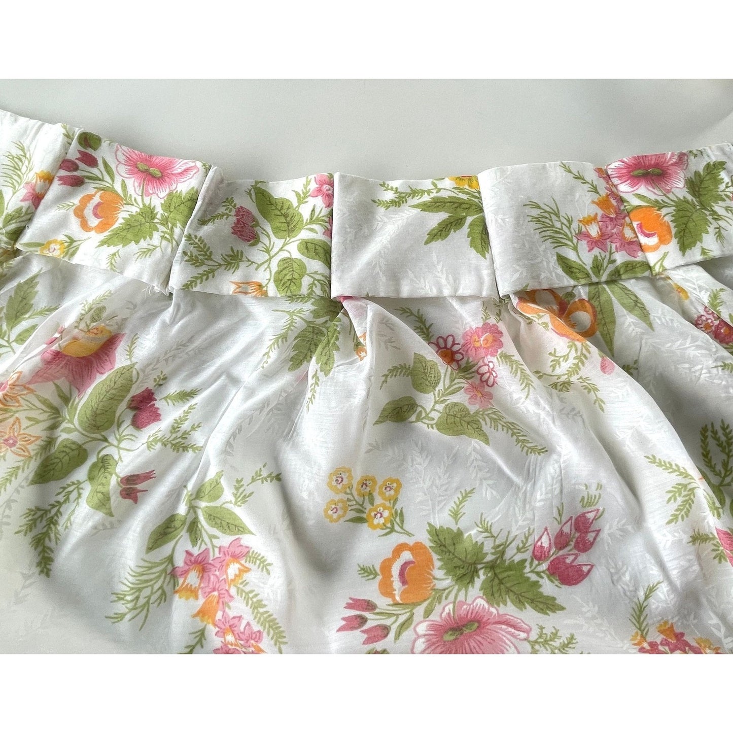 Vintage 70s pleated curtains, orange pink yellow flowers