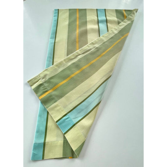 Vintage 80s pillowcase, green, yellow and blue stripes pattern