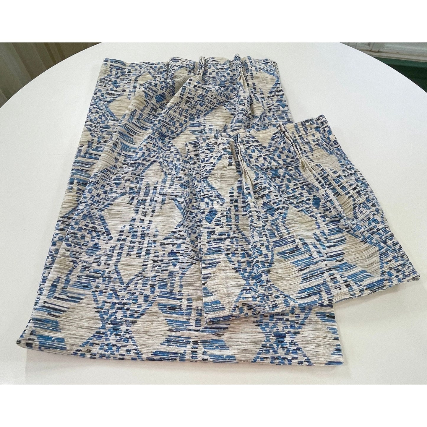 Vintage 70s blue pleated curtains