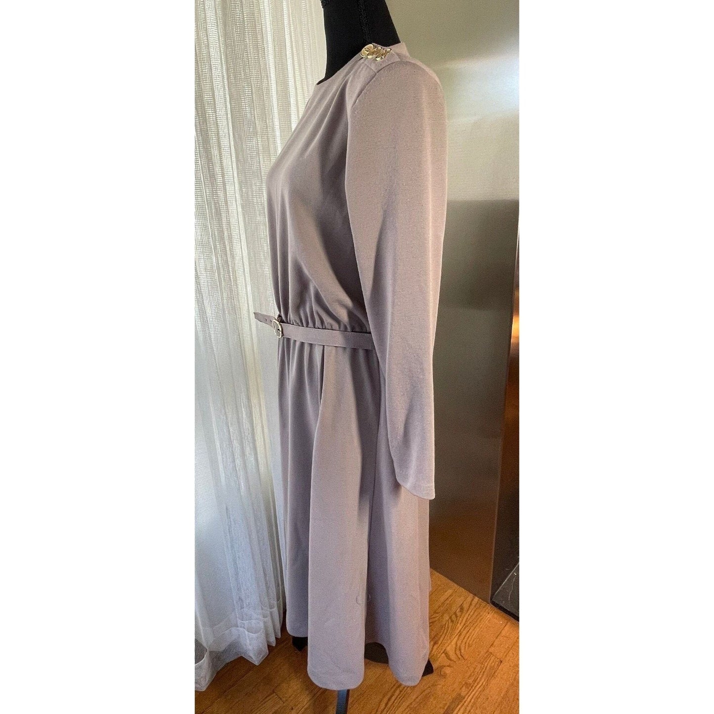 Vintage 80s dress, grey/beige, long sleeves