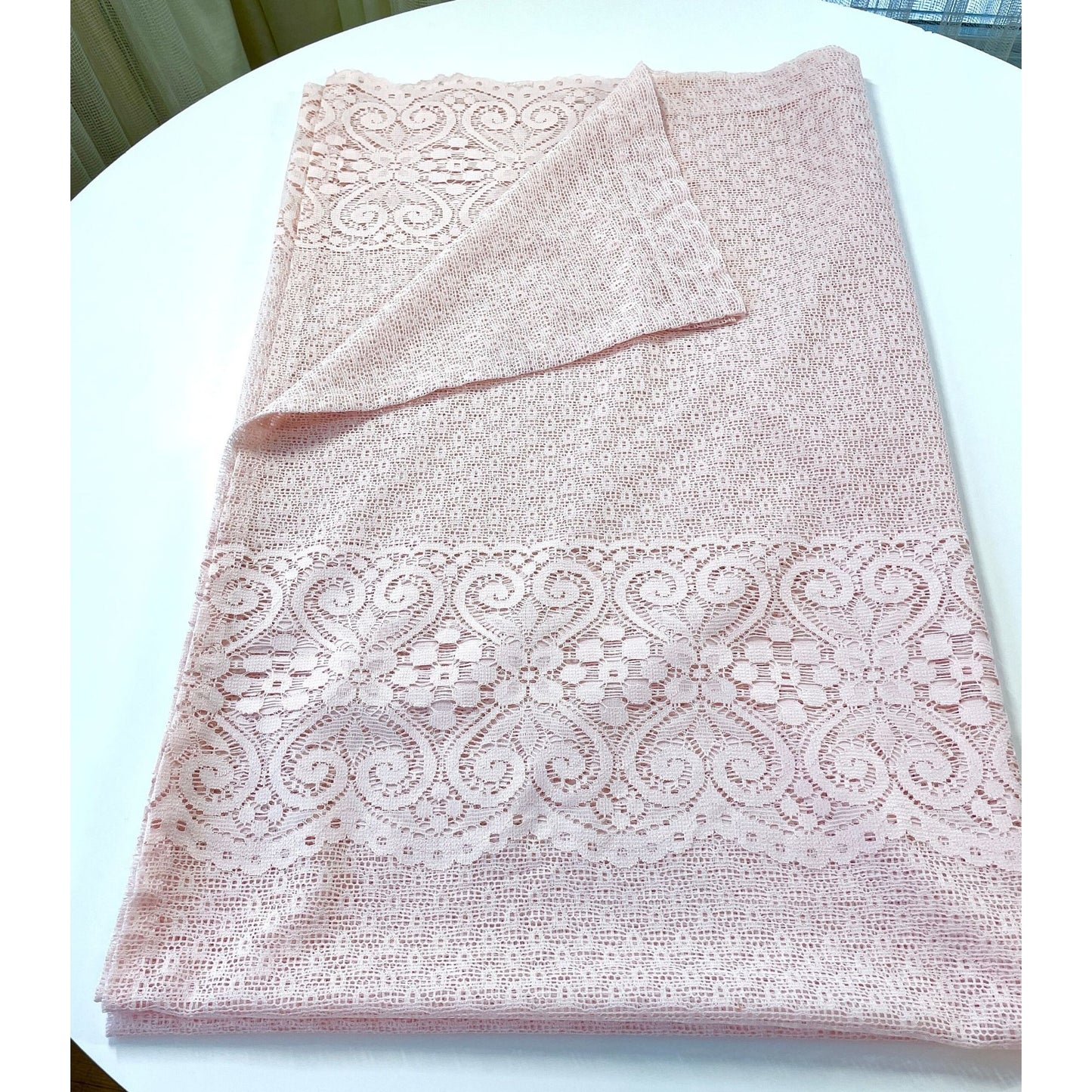 Vintage curtain, pink machine made lace sheer panel