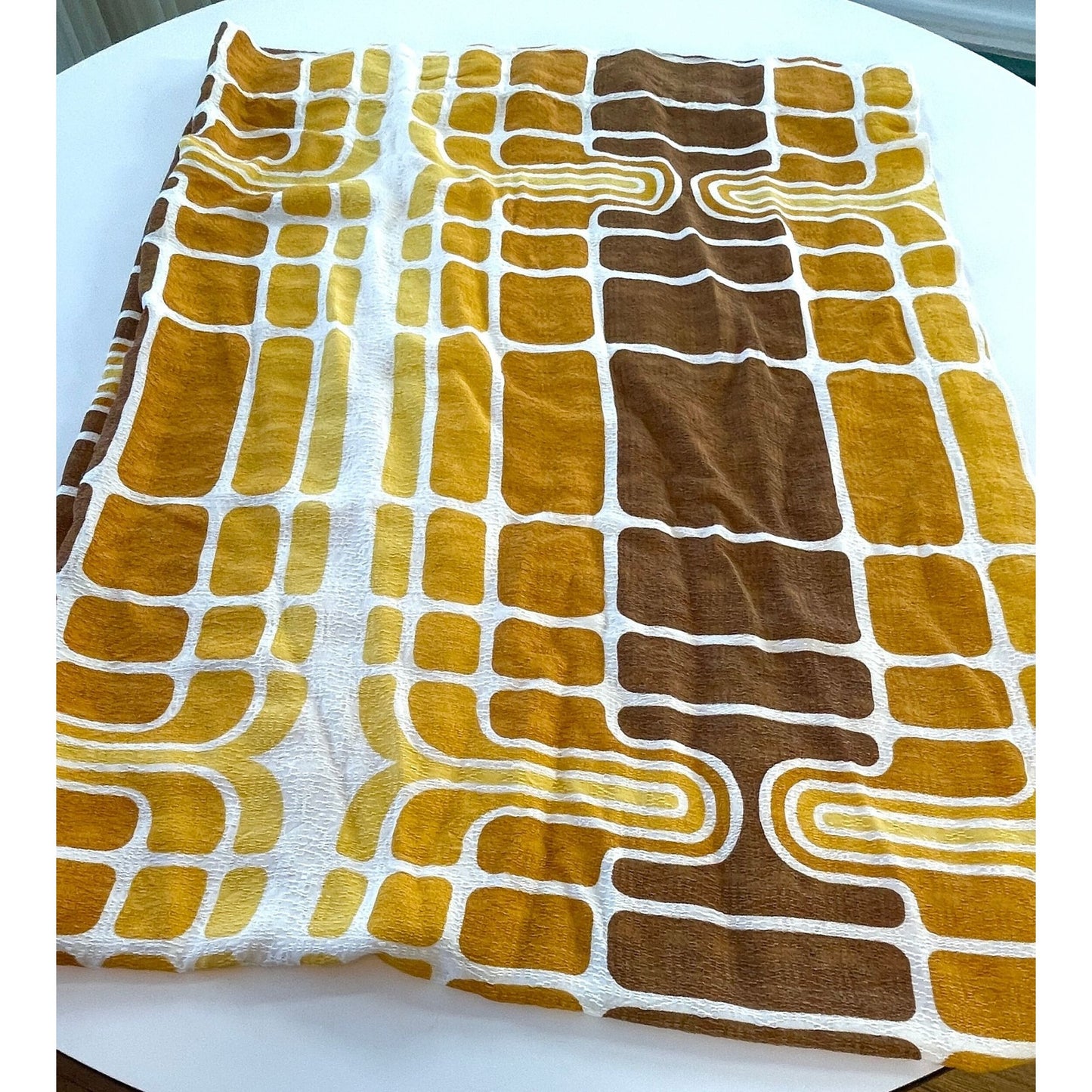 Vintage 60s orange brown geometric curtain, fiberglass panel
