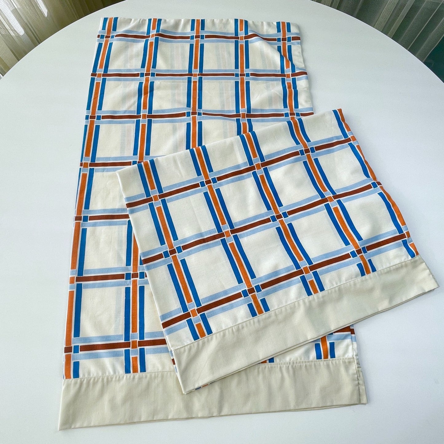 Vintage 70s pillowcases, plaid geometric pattern, TruPrest