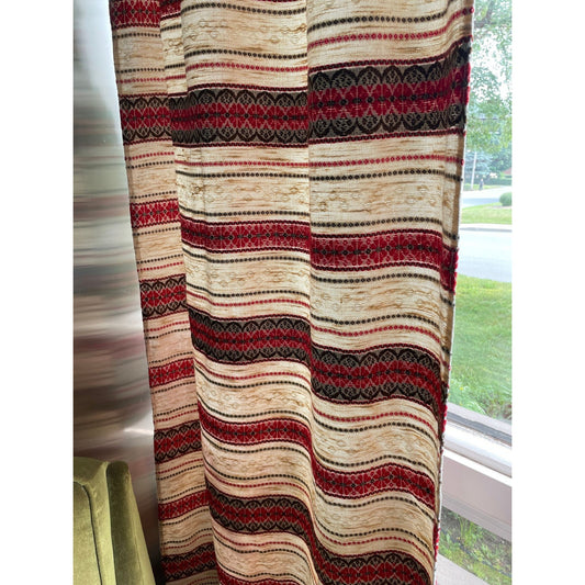 Vintage 70s pleated curtain panel, single panel, red brown stripes