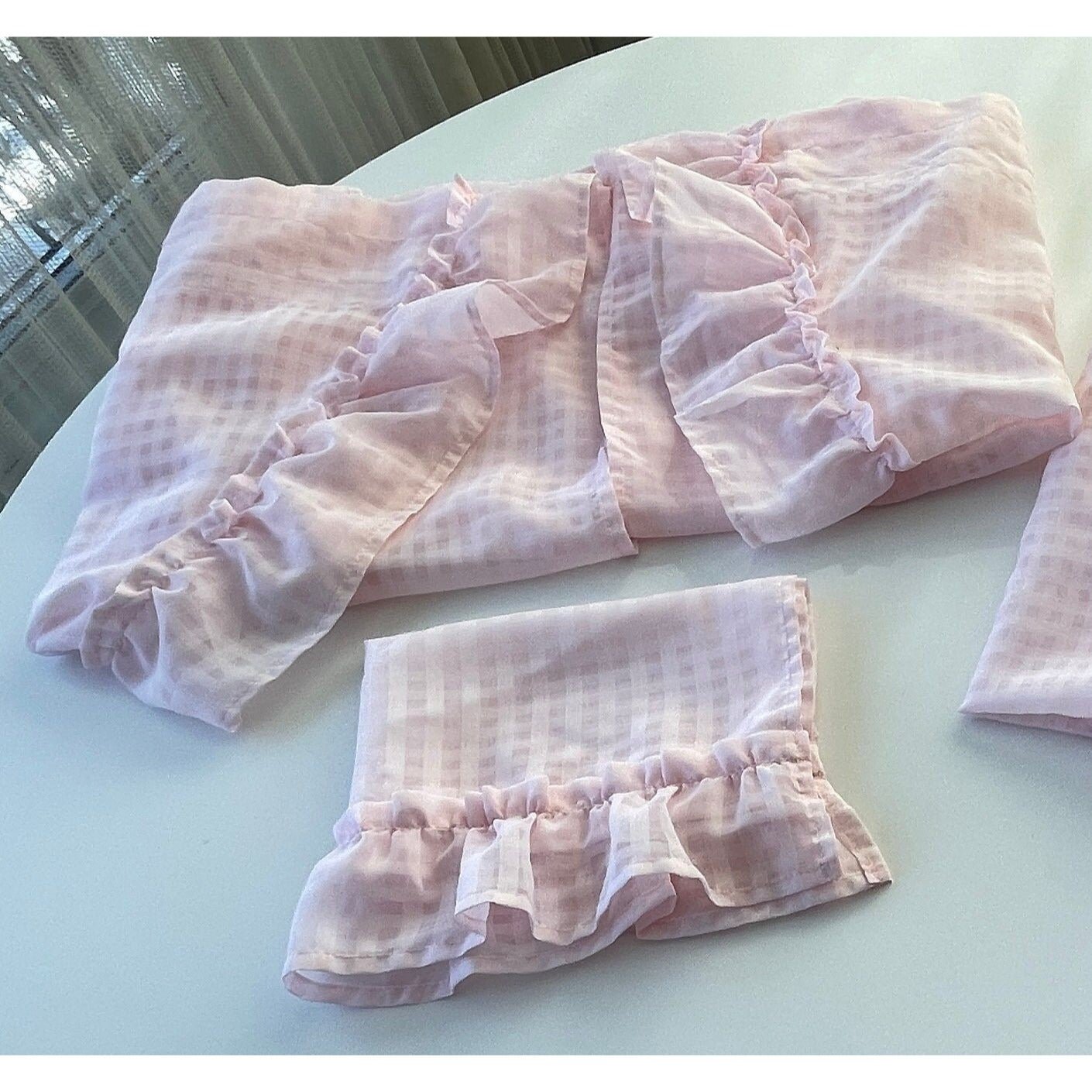 Vintage pink curtains panel with 2 side curtains