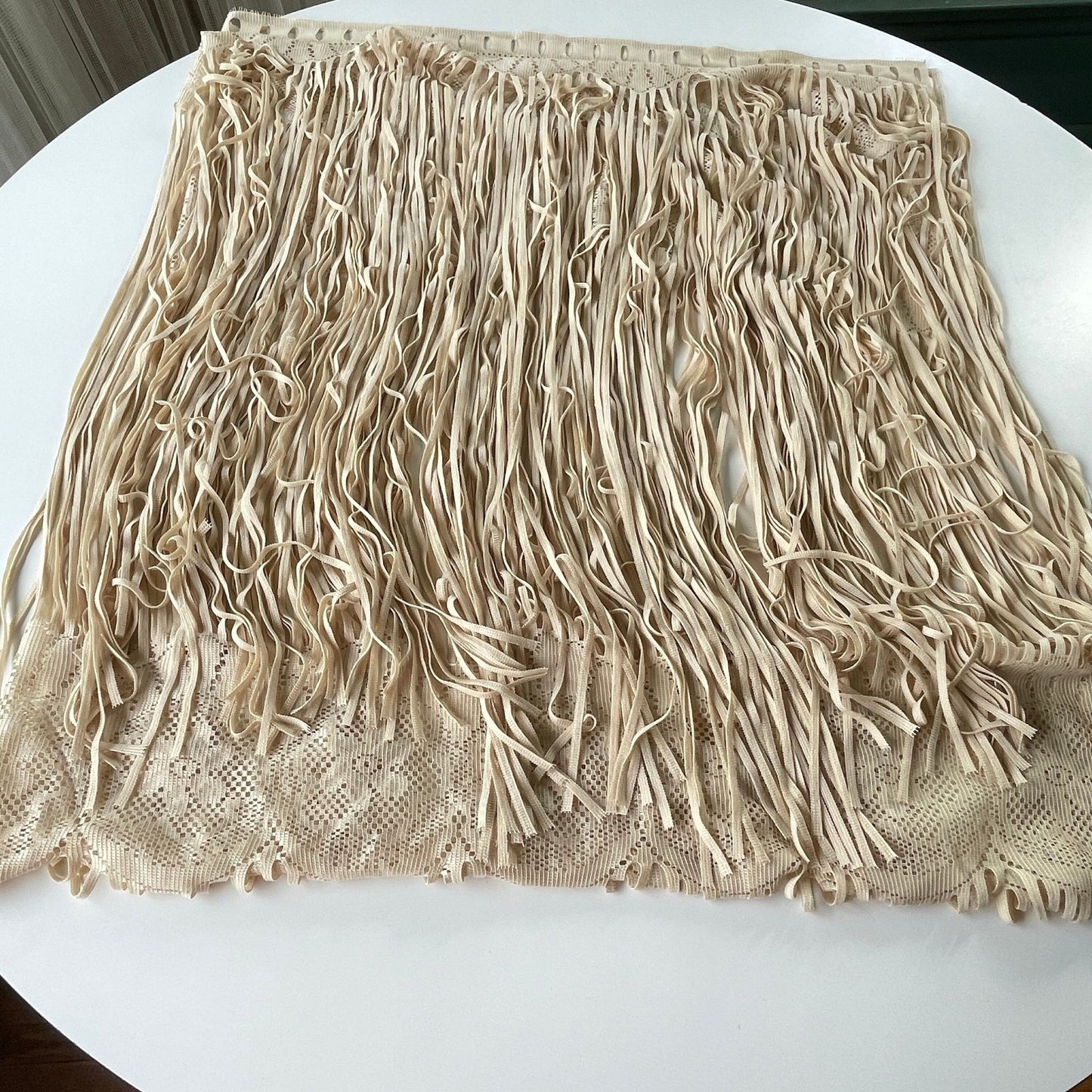 Vintage 90s curtain, fringed ecru panel