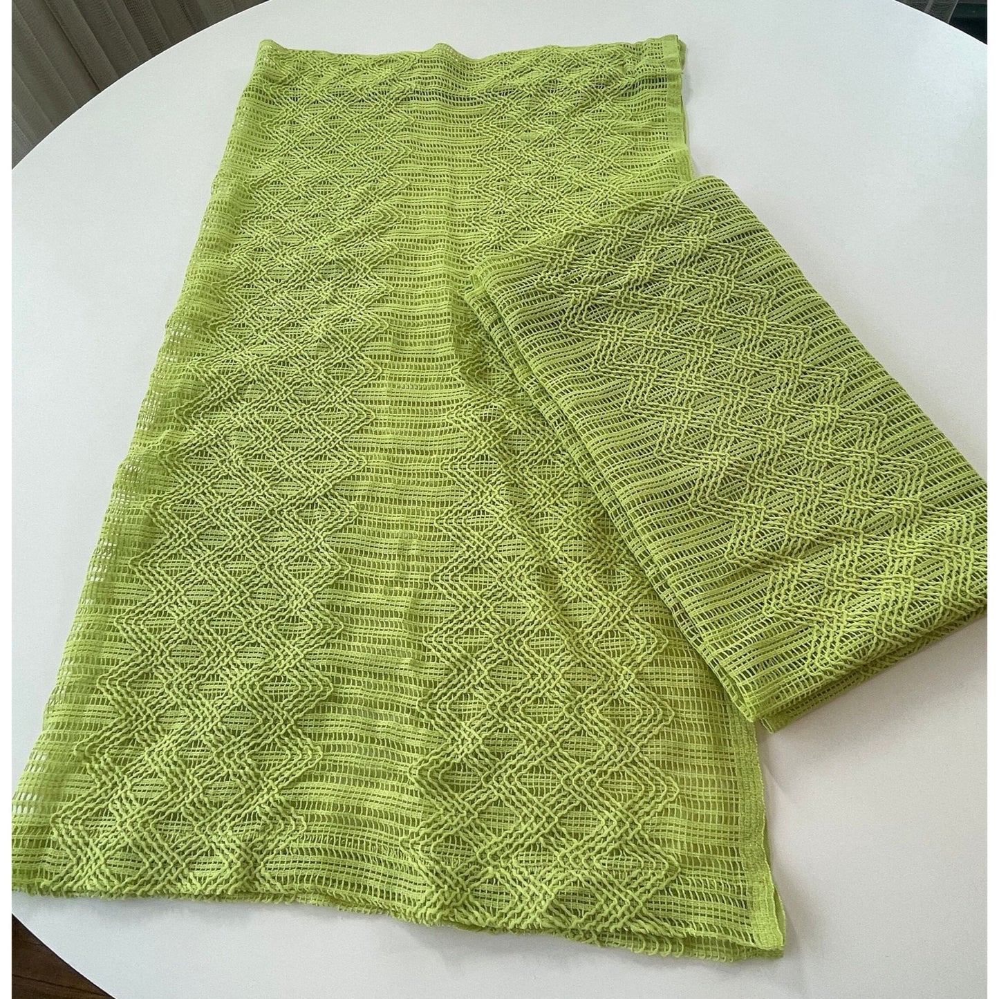 Vintage 70s mesh green sheer curtain