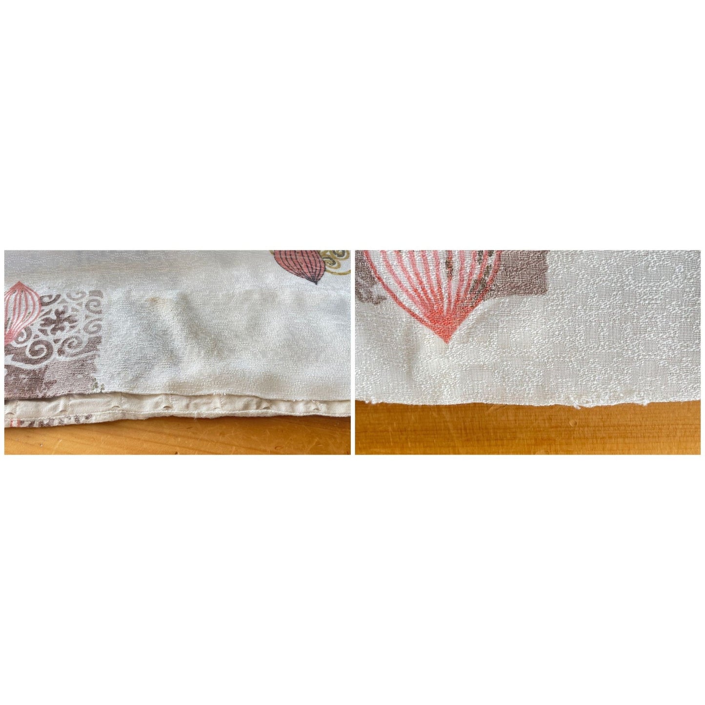Vintage 50s barkcloth curtains, pink gold cream