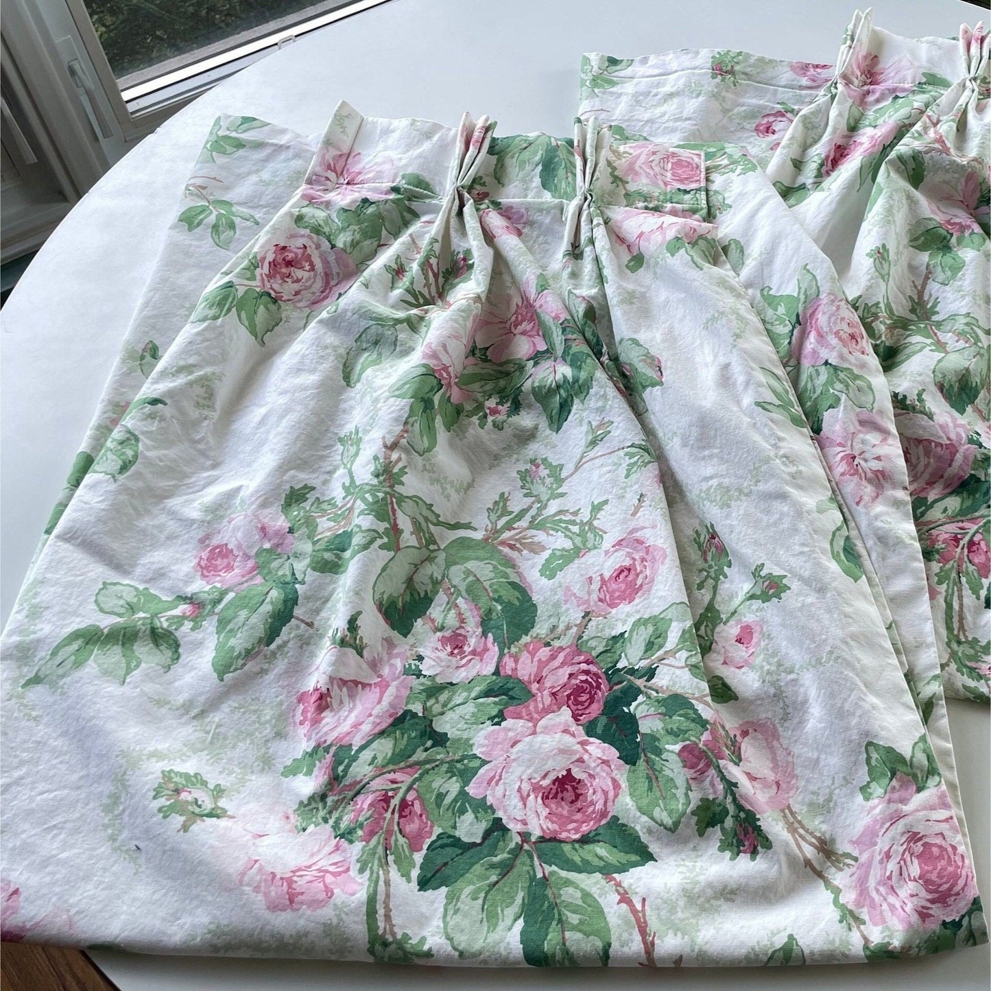 Vintage 70s pleated curtains, pink floral