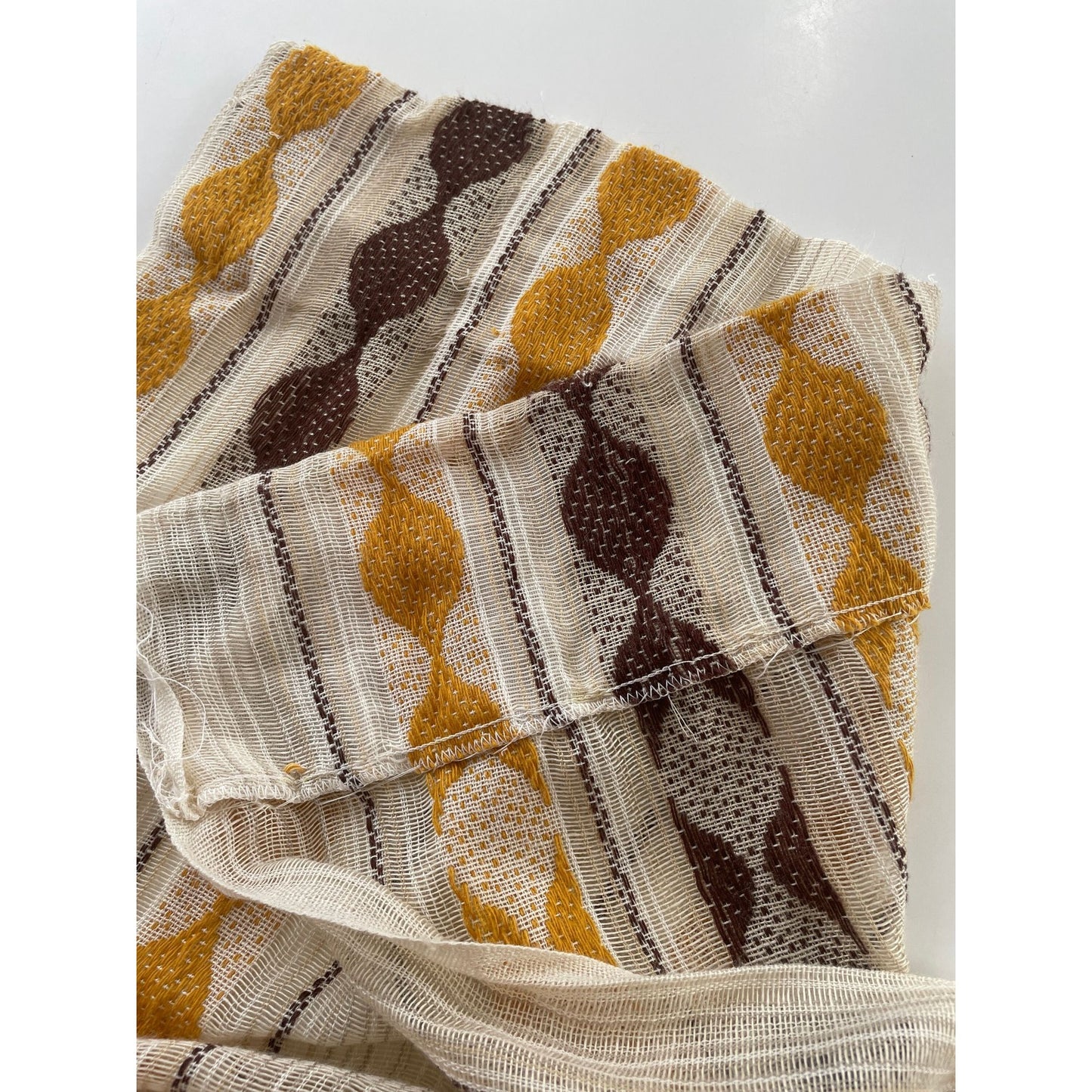 Vintage 70s net woven brown pleated curtain
