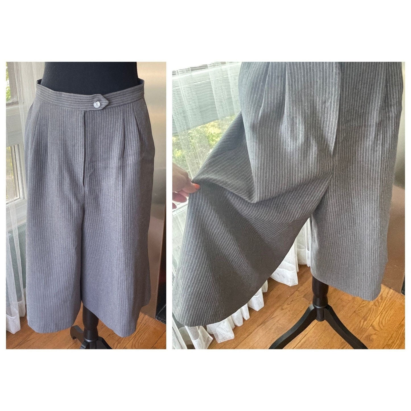 Vintage 80s culottes, grey pinstripe pant skirt