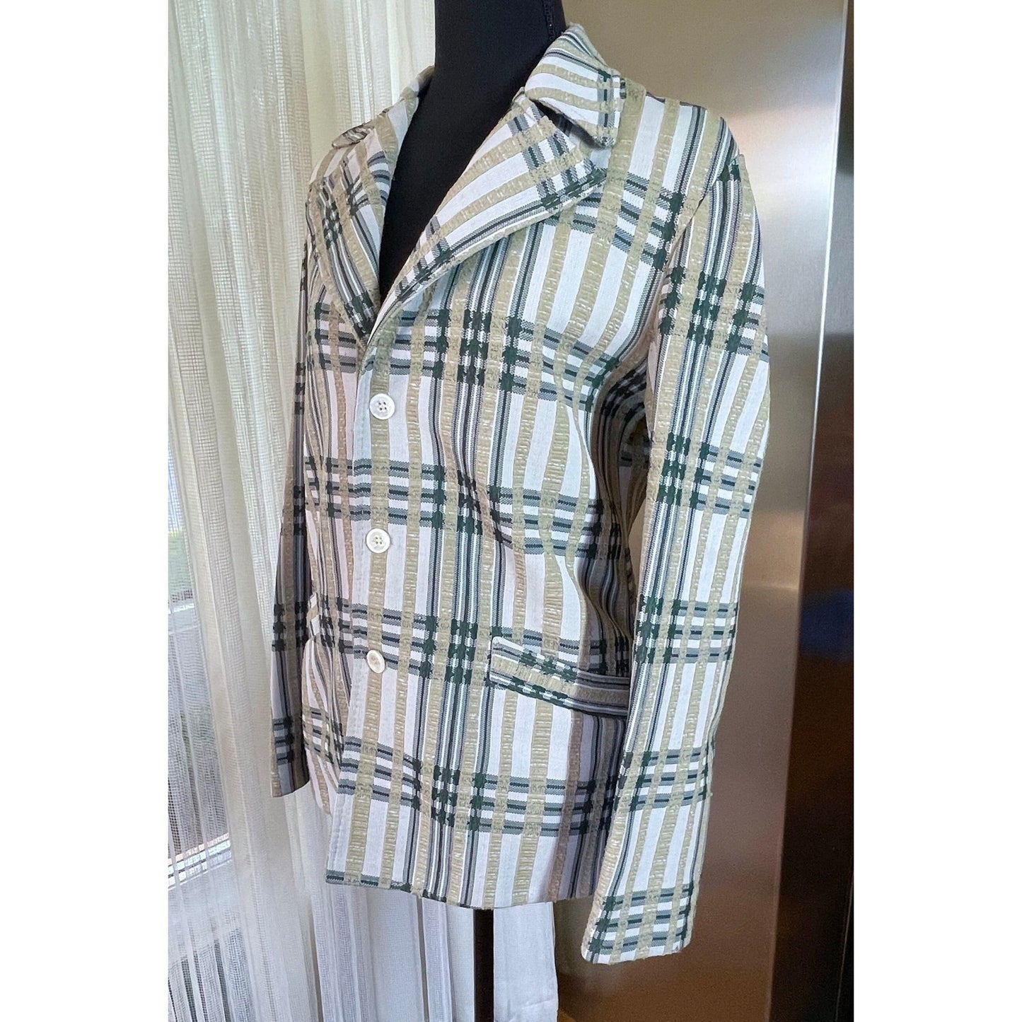 Vintage 70s green plaid blazer, unisex jacket