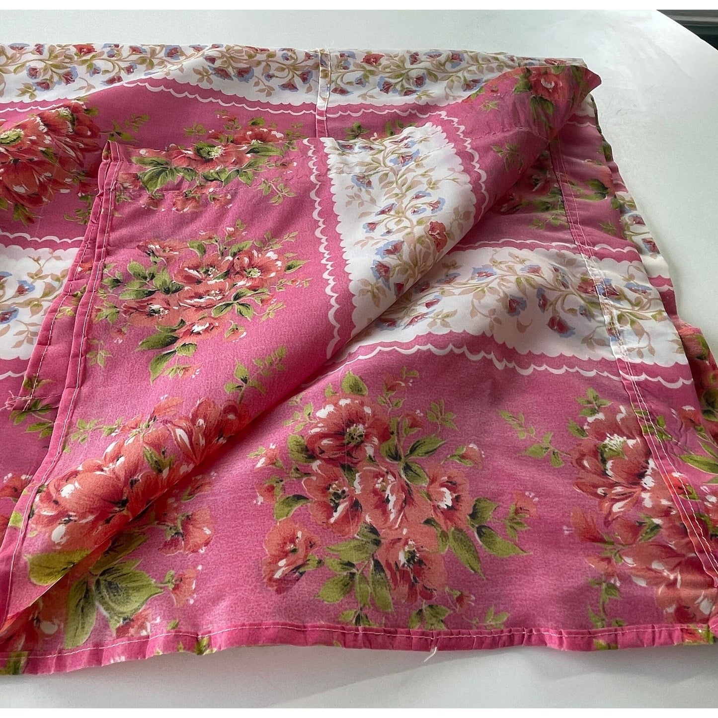 Vintage 60s sheer pink floral curtain, single panel