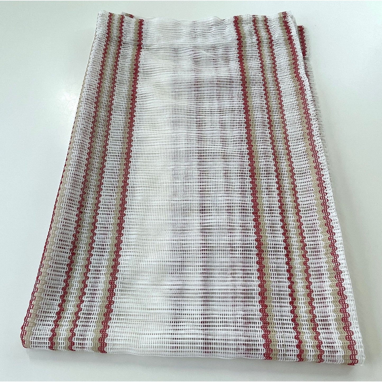 Vintage 70s curtain, red green sheer mesh panel