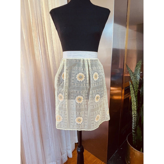 Vintage 50s flocked flowers organza half apron