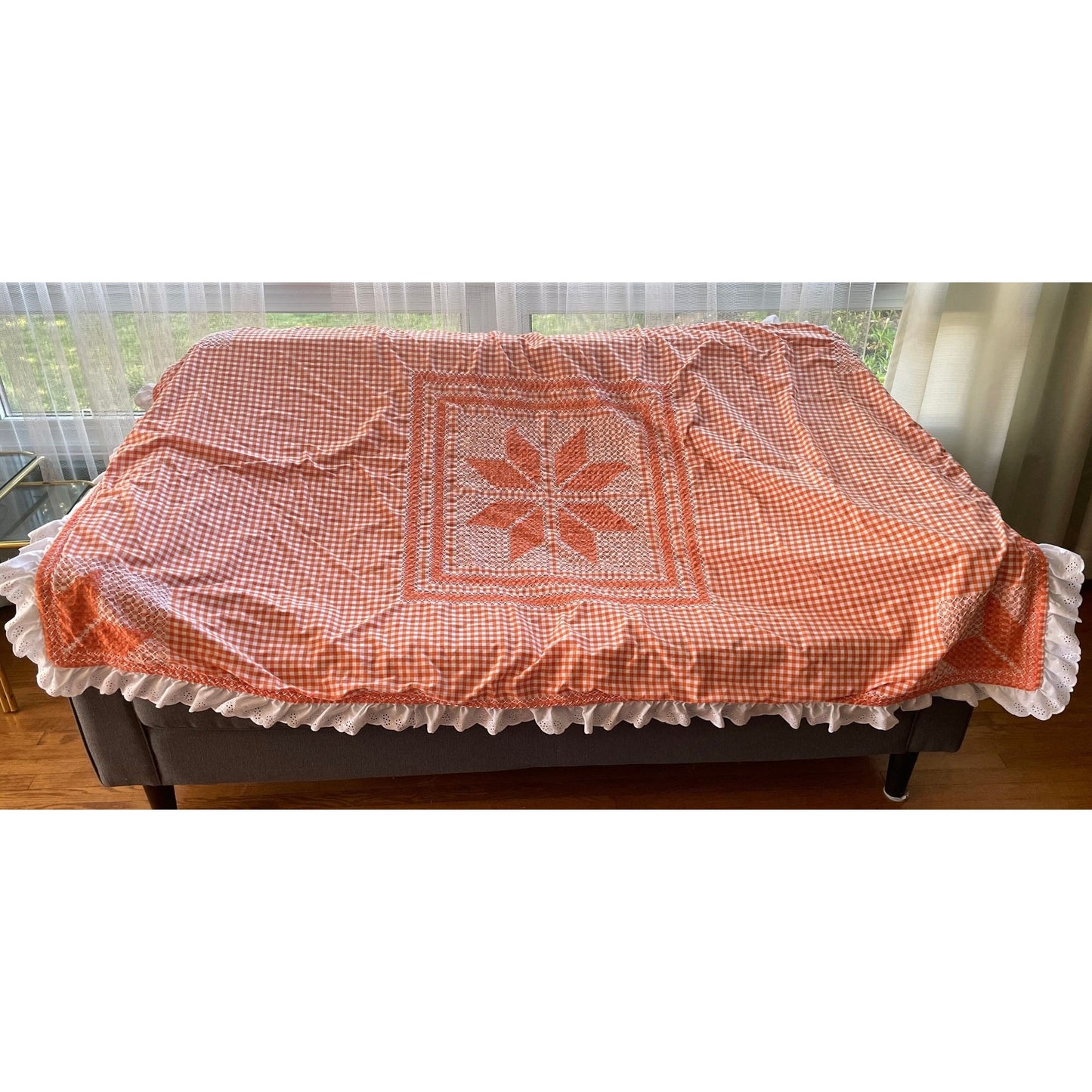 Vintage 80s hand stitched throw blanket