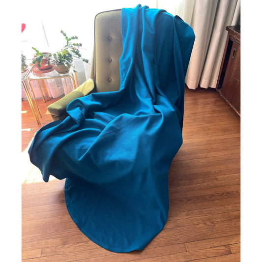 Vintage 70s bedspread, peacock blue bed cover, twin size