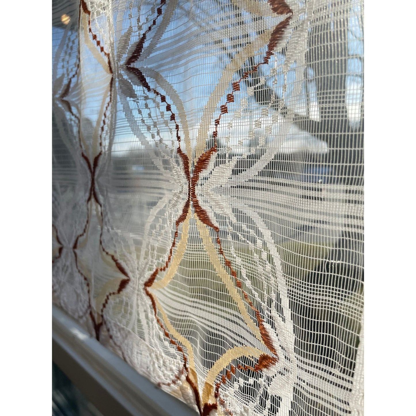 Vintage 70s curtain, brown mesh, valance or panel