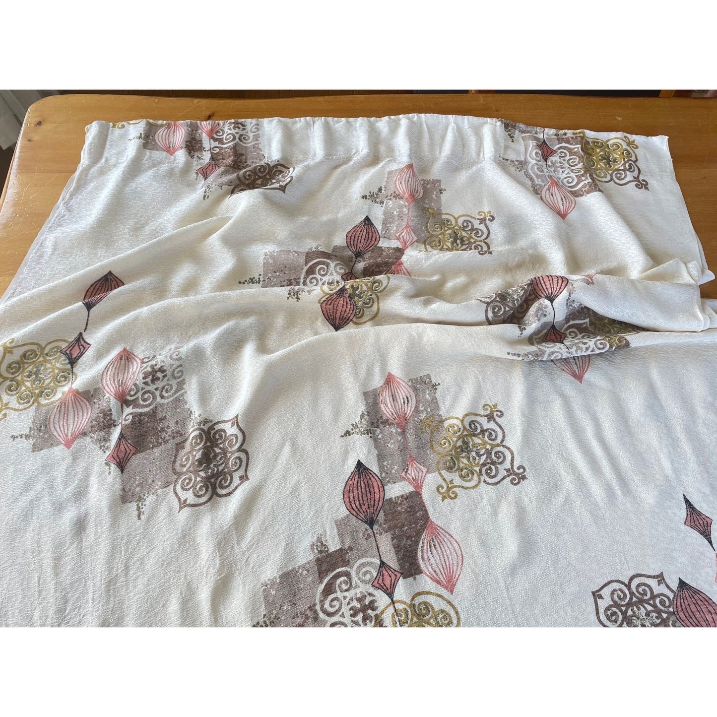 Vintage 50s barkcloth curtains, pink gold cream
