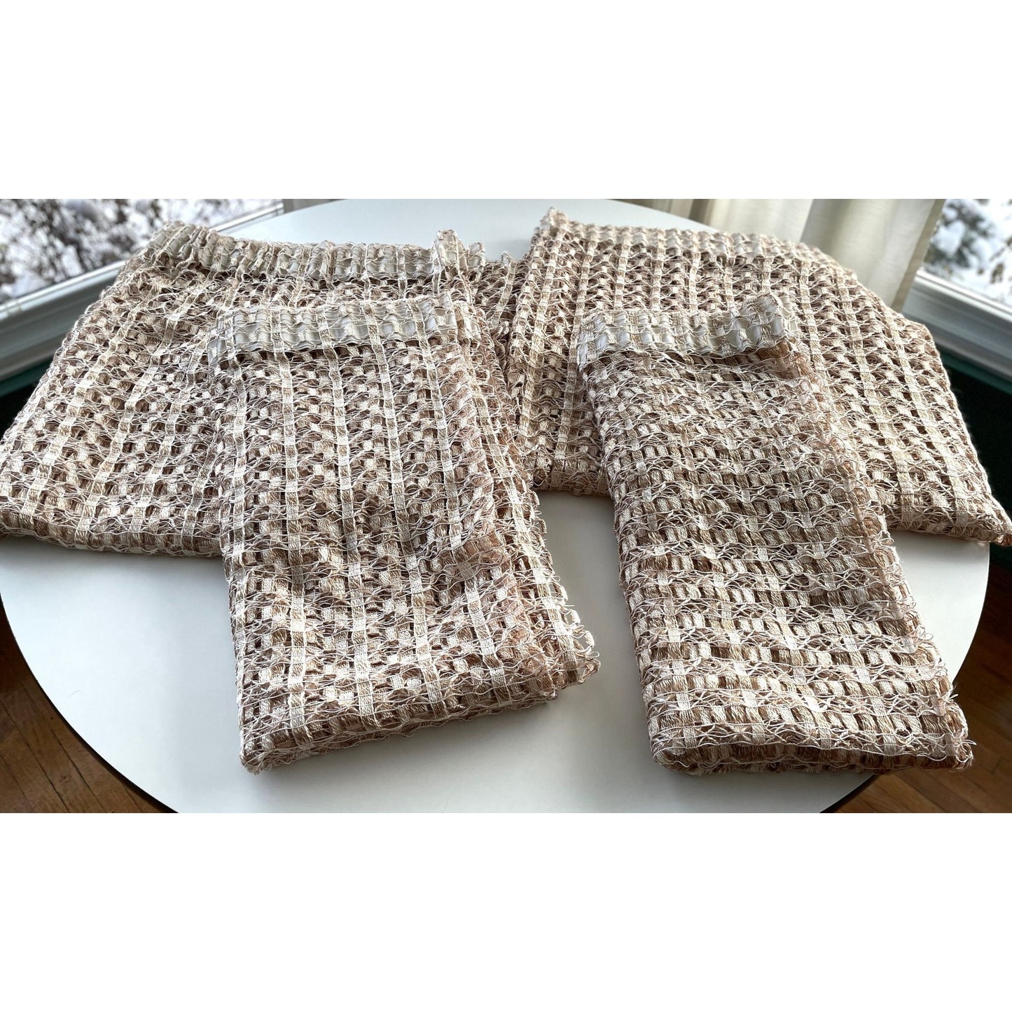 Vintage 70s ecru woolly net pleated panel