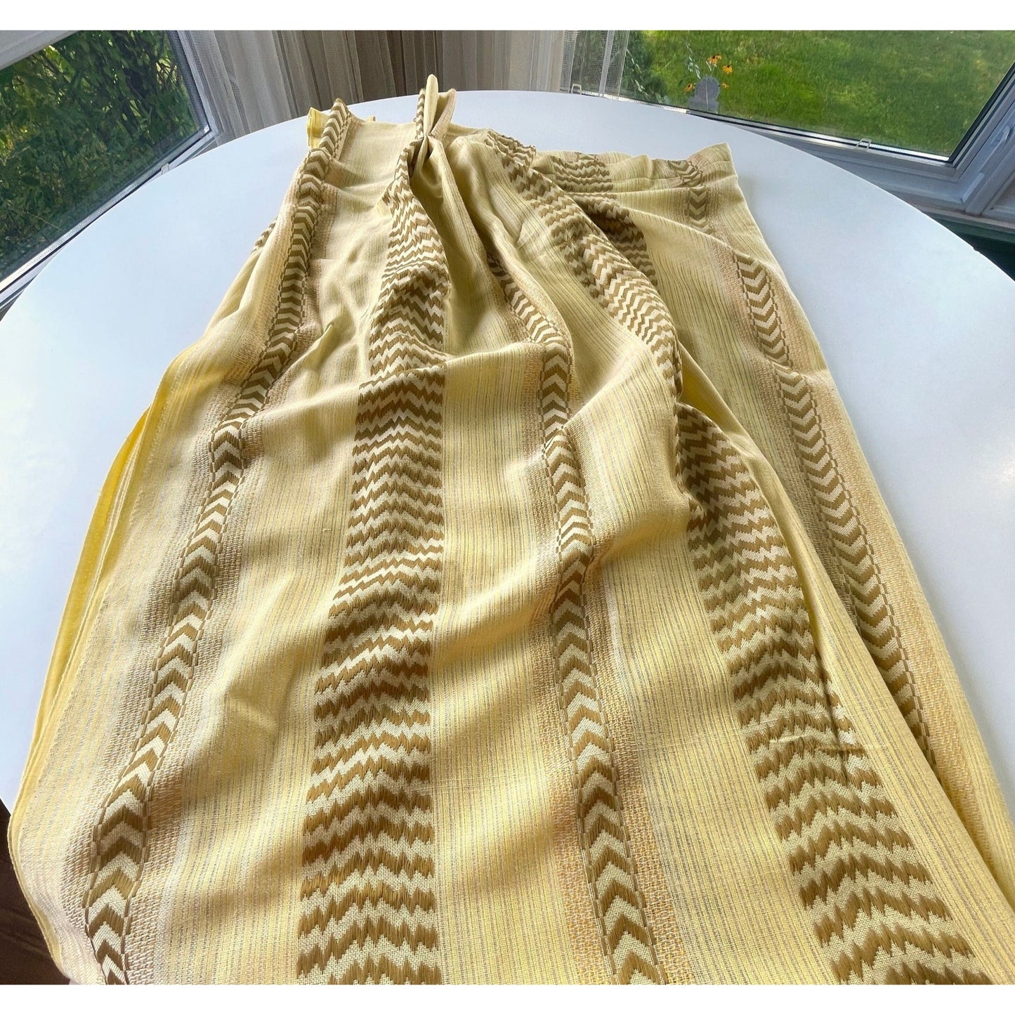 Vintage 70s yellow pleated curtain, single panel