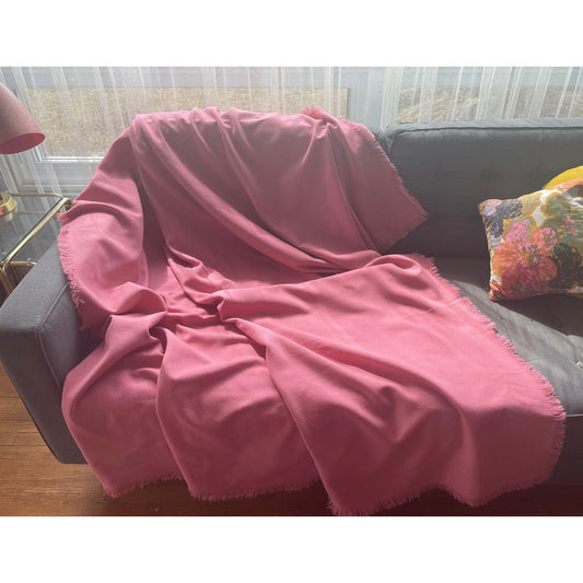 Vintage 80s pink throw blanket, wool blend