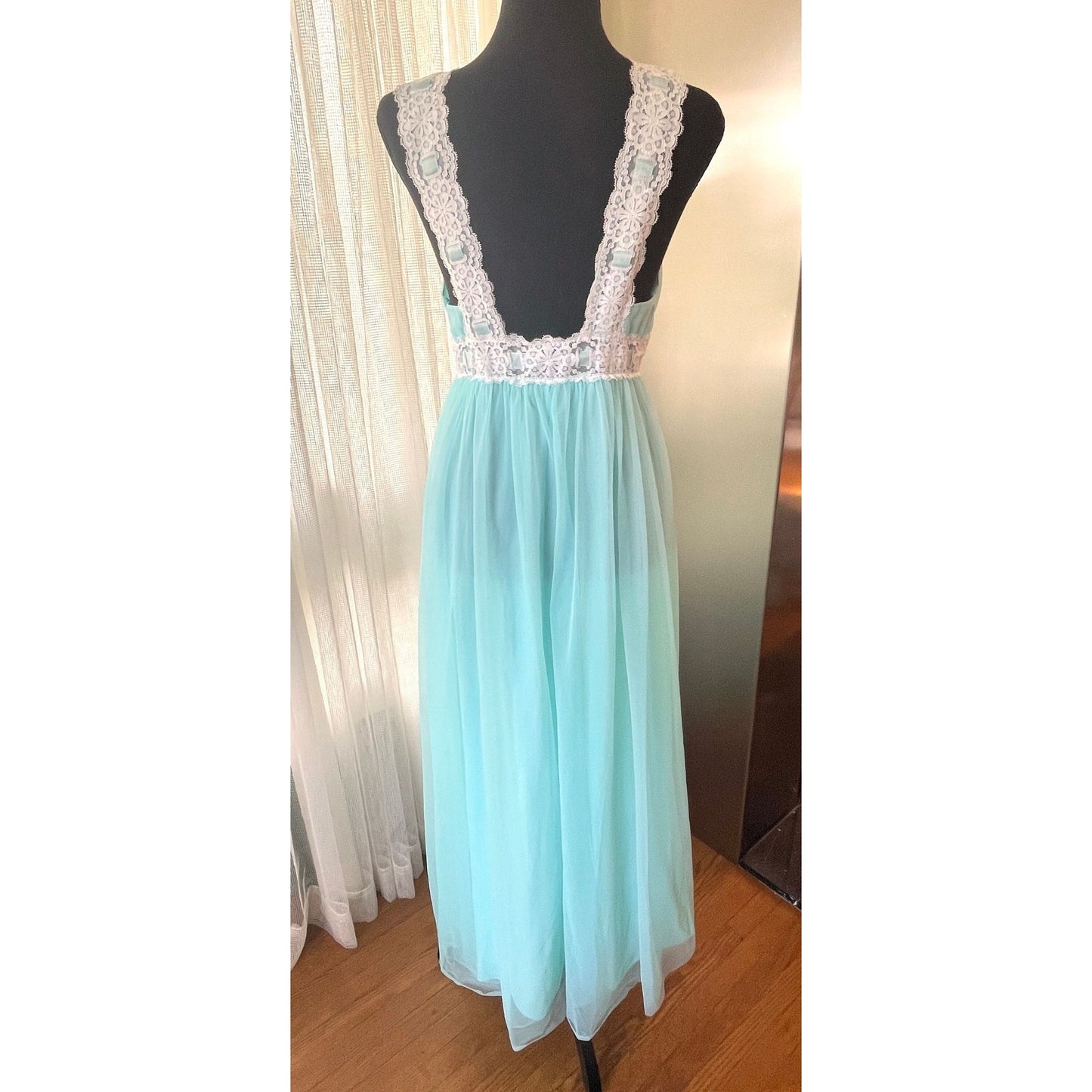 Vintage 1950s night dress, by Linda Underlovelies, turquoise sheer negligee