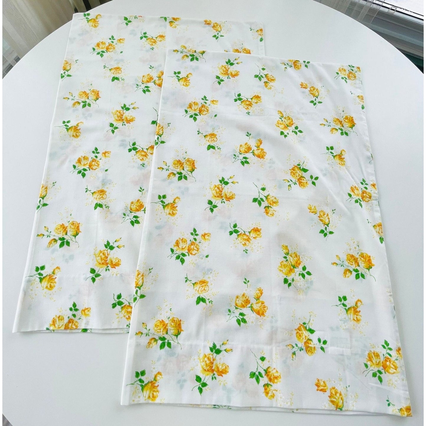 Vintage 70s pillowcases set,  yellow and orange flowers, Dan River
