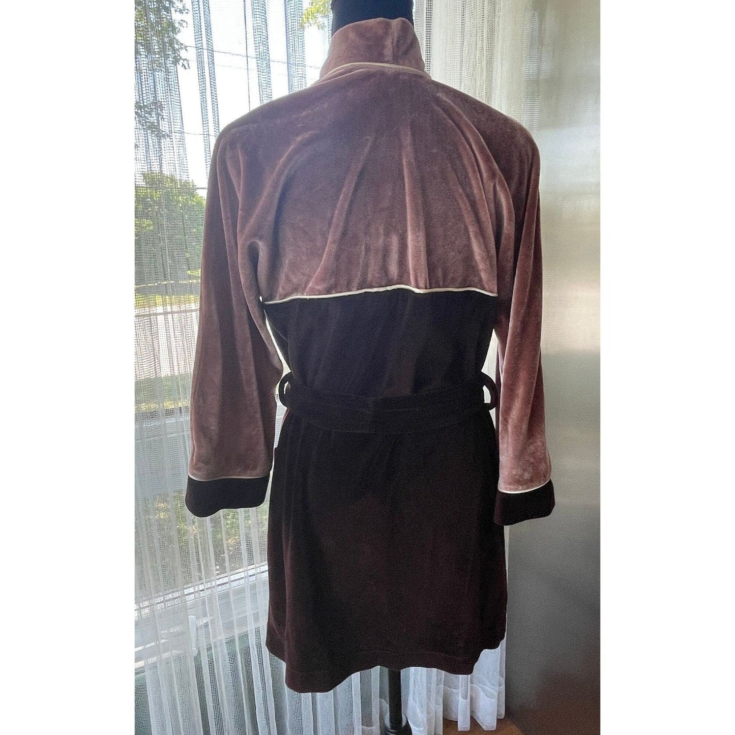 Vintage 1970s bathrobe, Pierre Cardin men's robe, chocolate brown velvet