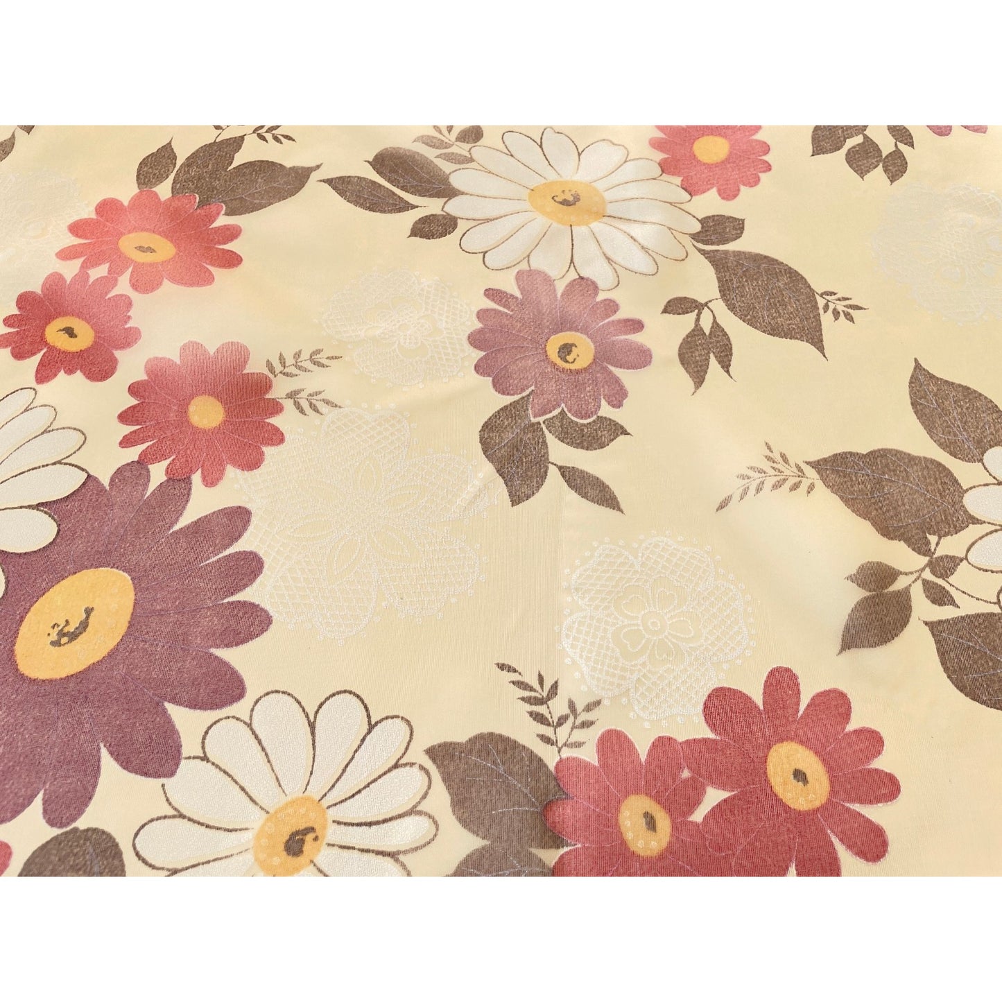 Vintage 70s curtain, sheer floral orange, purple, white daisy flowers, single panel