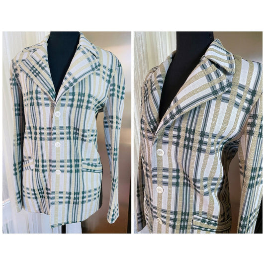 Vintage 70s green plaid blazer, unisex jacket