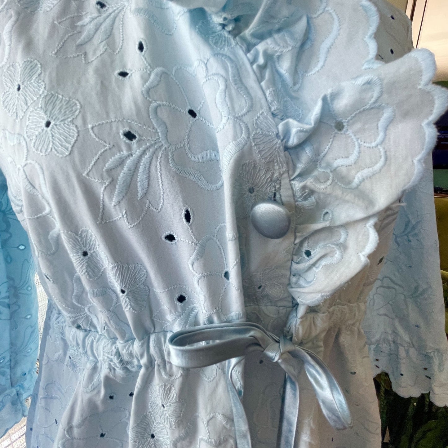 Vintage 80s robe, baby blue eyelet, Bard's Toronto