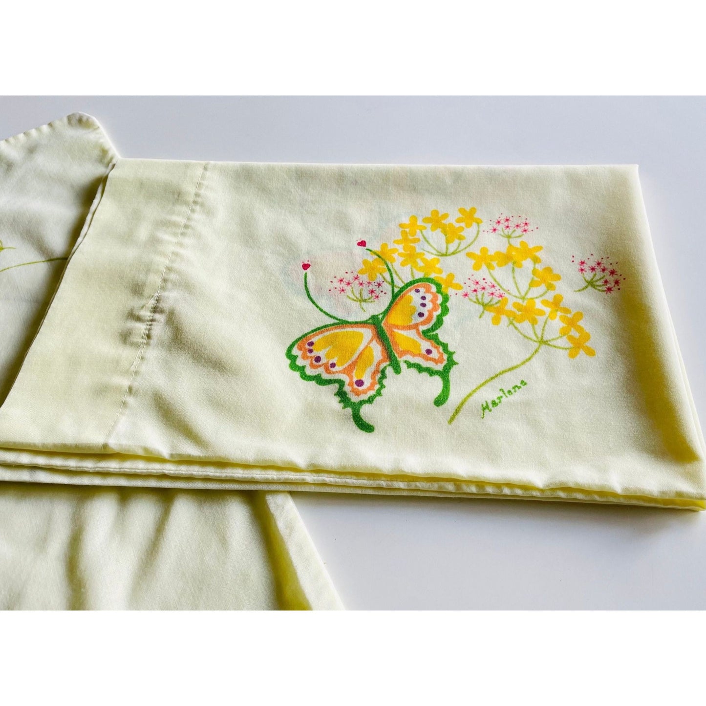 Vintage 70s pillowcases, yellow and orange butterflies, TasteMaker