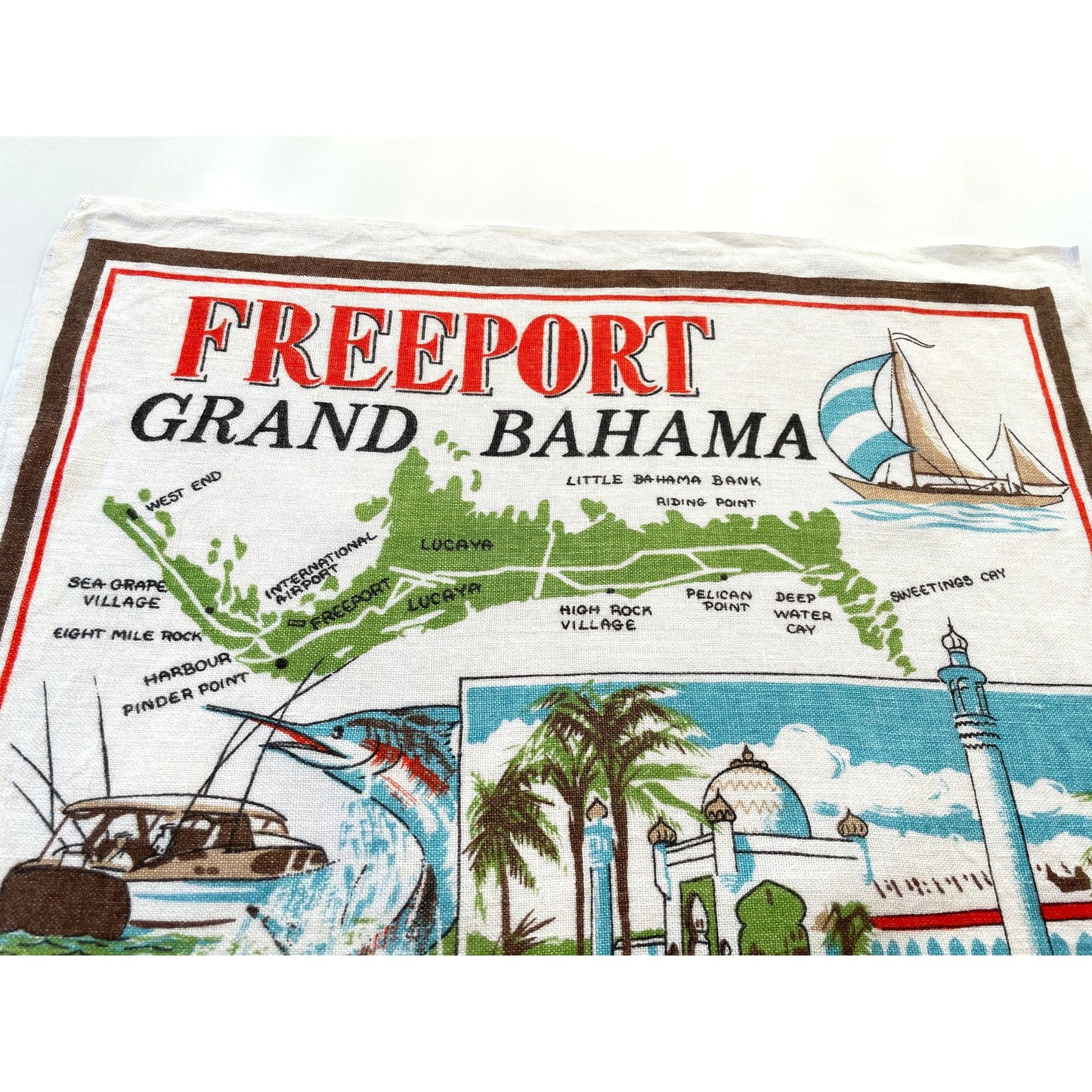 Vintage 60s Freeport Bahamas tea towel